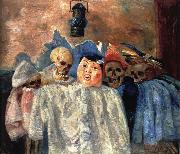 James Ensor Pierrot and Skeleton Germany oil painting artist